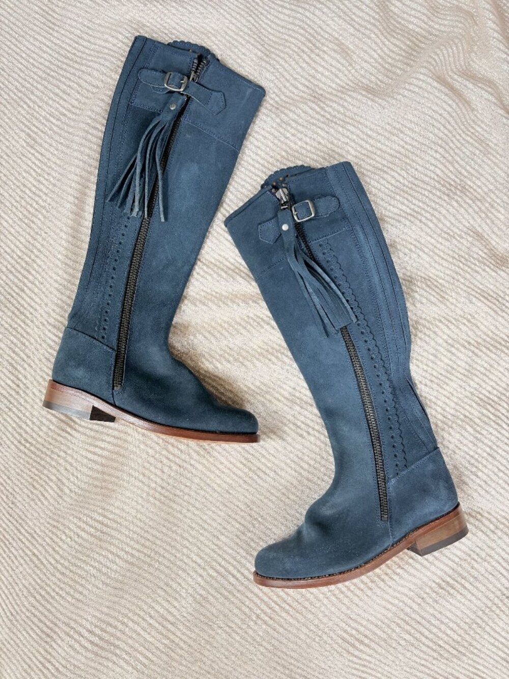 REALLY WILD Dark Blue Suede Long Tassel Riding Boots ASO Kate Middleton 6 37